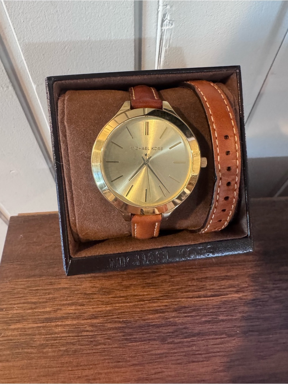 Michael Kors Gold-Tone Dial Tan Leather Strap Watch